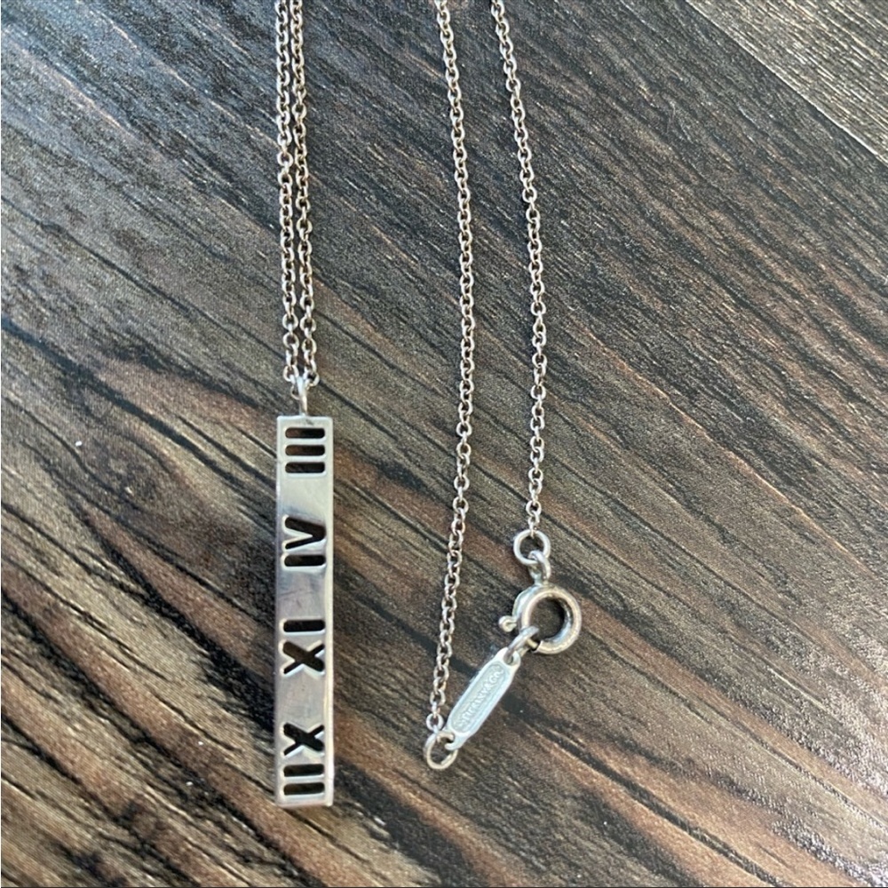 Tiffany & Co Atlas Bar Roman Numerals Pendant Necklace